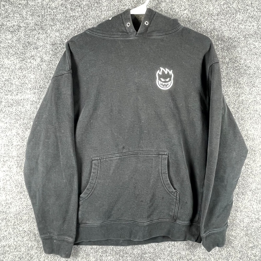 Spitfire Hoodie Mens M Black Sweatshirt Skate Y2K Distressed Flameboy Hood Hit